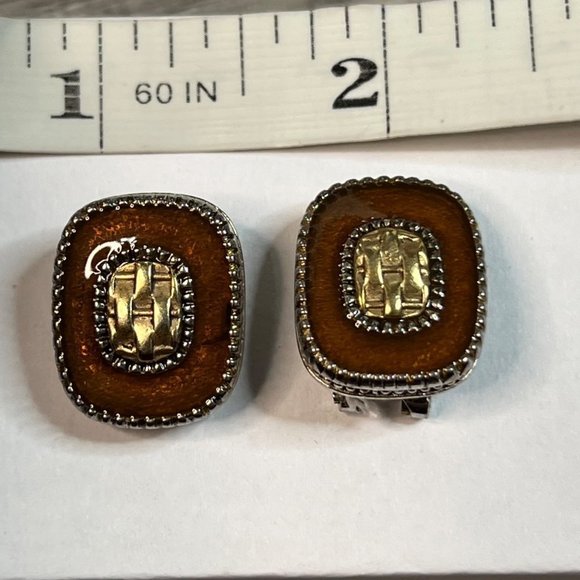 Vintage Clip on Earrings Amber Gold and Sliver Tone Signed - Picture 3 of 5